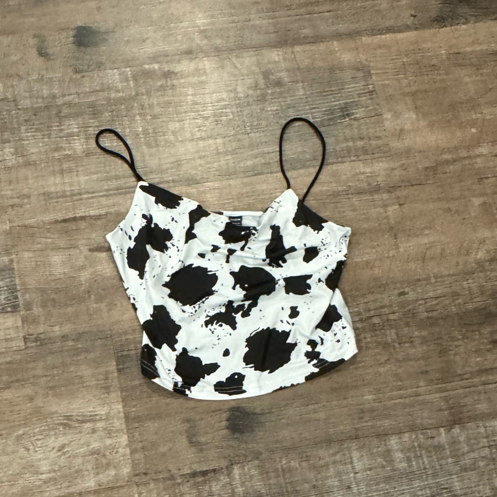 NWT SHEIN Cow Print Cowl Neck Crop Top